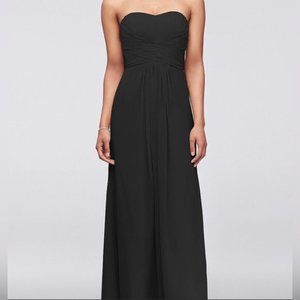 David's Bridal Long Strapless Chiffon Dress with Pleated Bodice, Black, Size 4